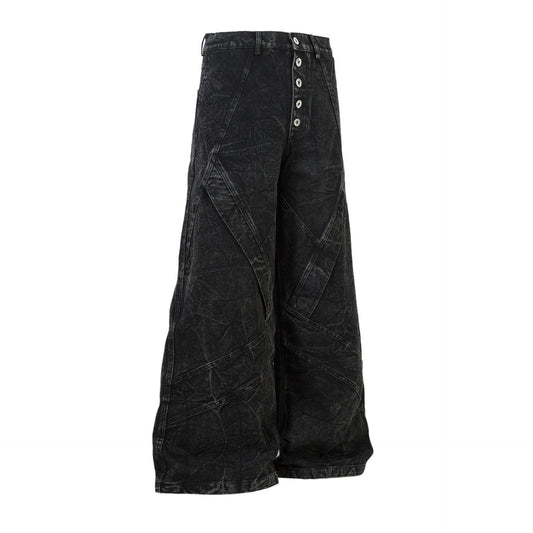 Washed Crinkle Button Fly Wide Leg Denim Jeans WN26144