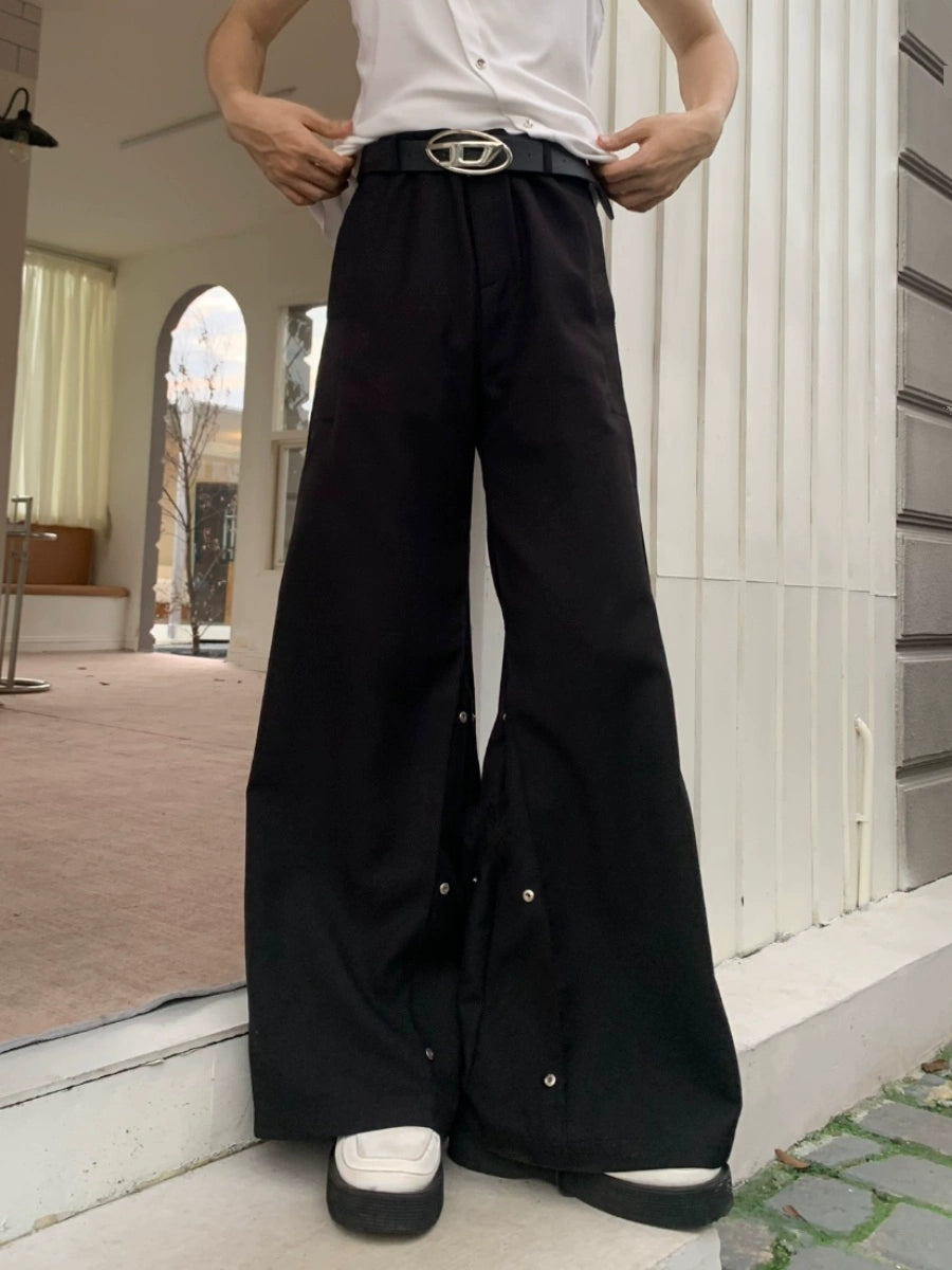 Metal Button Design Wide Leg Trousers WN19723