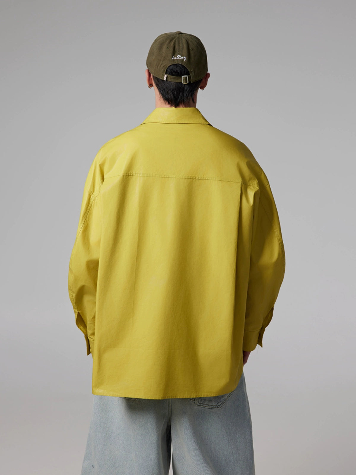 Oversize Solid Coated Long Sleeve Shirt WN13359