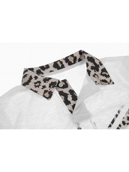 Leopard Trim Flag Graphic Print Short Sleeve Shirt WN27203