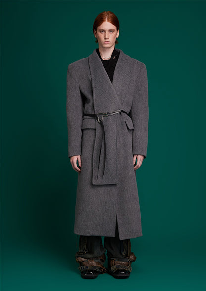 Metal Strap Wool Oversize Long Coat WN11762