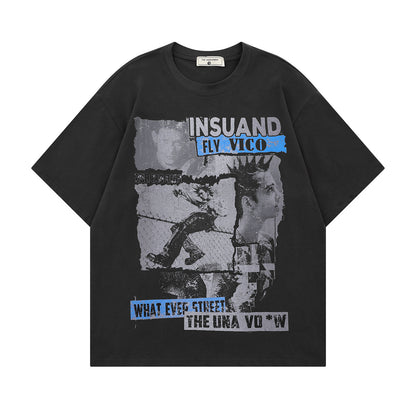 Portrait Graphic Letter Print Short Sleeve T-Shirt WN26822