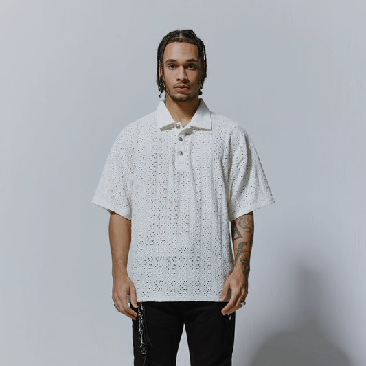 Hollow Design Oversize Short Sleeve Polo Shirt WN17549