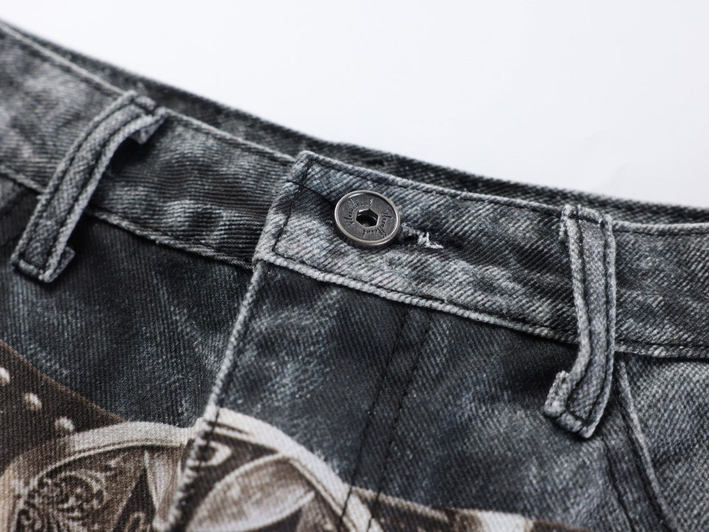 Studs Detail Washed Wide Leg Denim Jeans WN28036