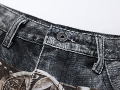 Studs Detail Washed Wide Leg Denim Jeans WN28036