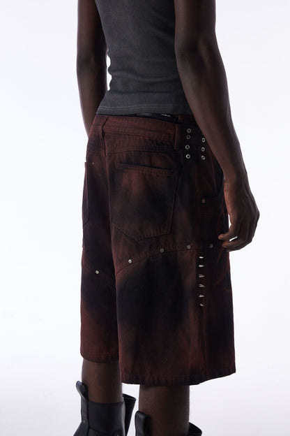 Washed Graffiti Dirty-Dye Denim Half Pants WN25741