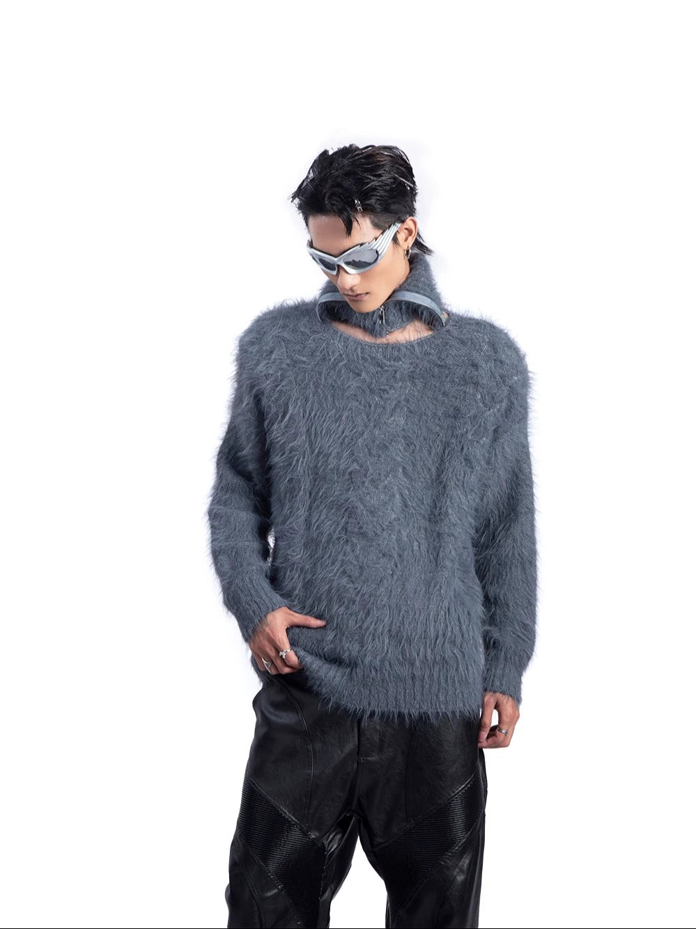 Detachable Collar Fake Fur Knit Sweater WN9215