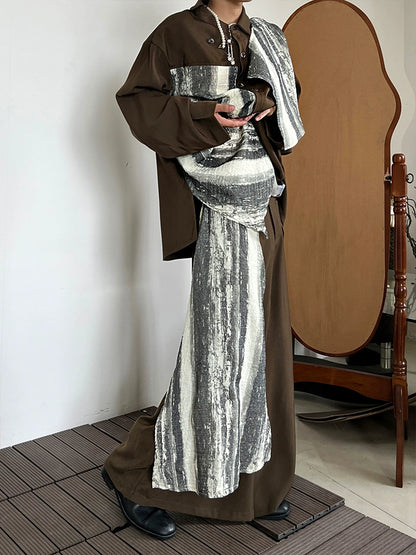 Asymmetrical Patchwork Wide Leg Trousers WN19940