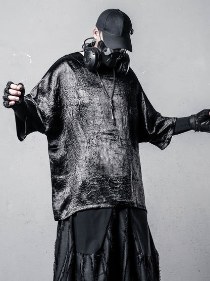 Texture Draped Batwing Short Sleeve T-Shirt WN22494