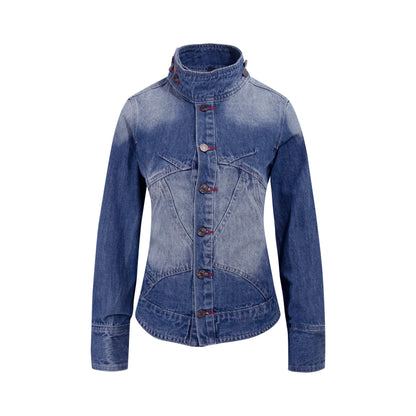 Washed Stand Neck Denim Jacket WN21344