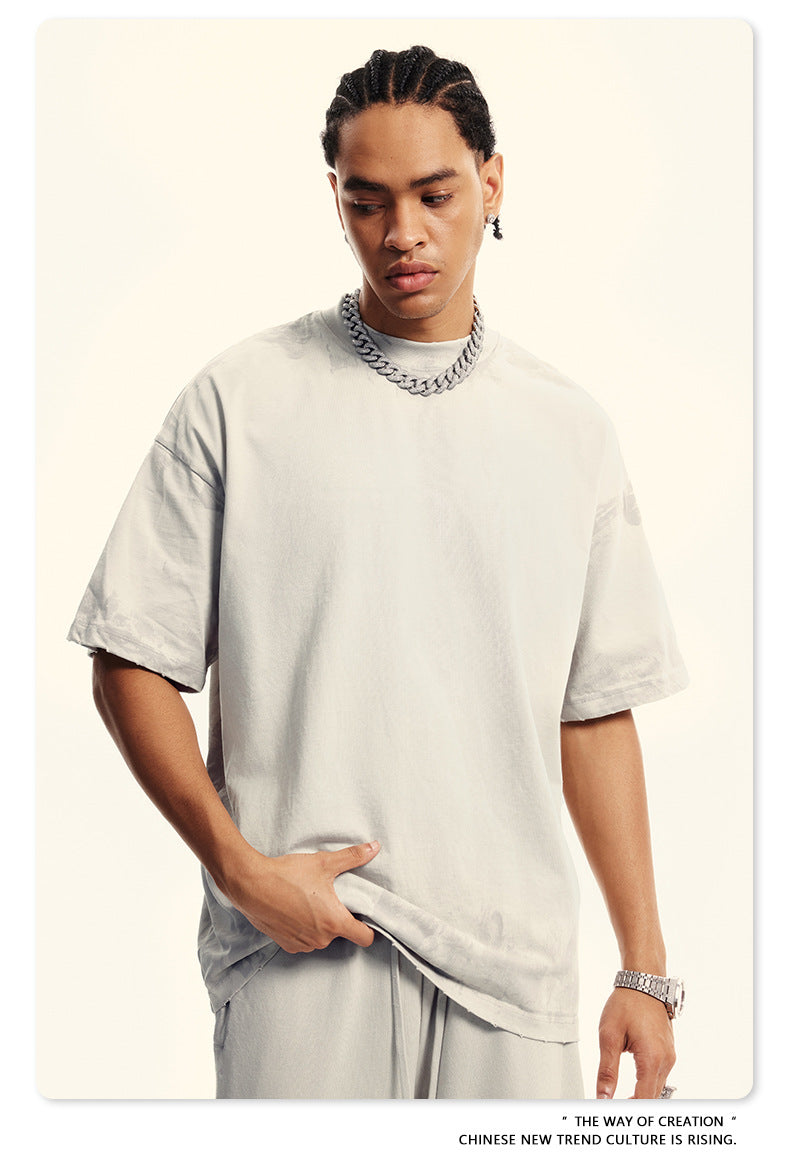Washed Damage Oversize Heavyweight Short Sleeve T-Shirt WN6072