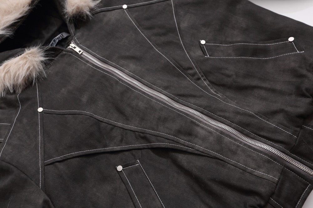 Fake Fur Collar Hooded Denim Jacket WN28101