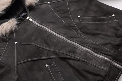 Fake Fur Collar Hooded Denim Jacket WN28101