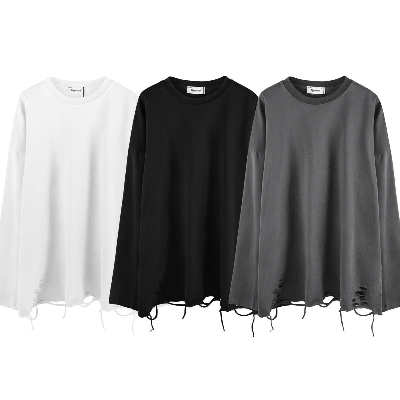 Raw Hem Damage Long Sleeve T-Shirt WN26833