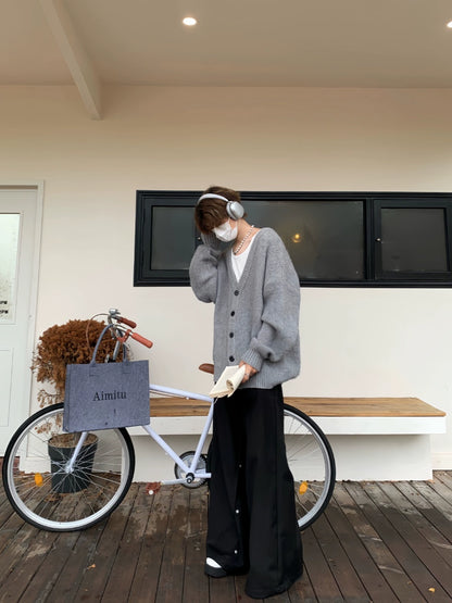 Oversize V-Neck Knit Cardigan WN19936