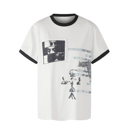 Cross Slogan Print Contrast Trim Short Sleeve T-Shirt WN27457