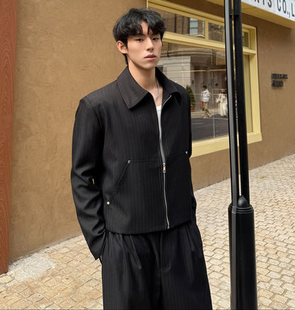 Zipper Cropped Jacket & Wide Leg Trousers Setup WN24887
