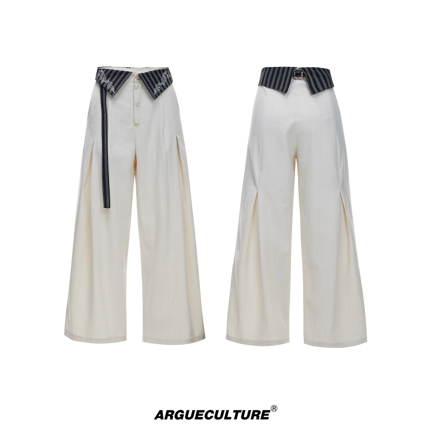 High-Waist Stripe Ribbon Wide Leg Pants WN27013