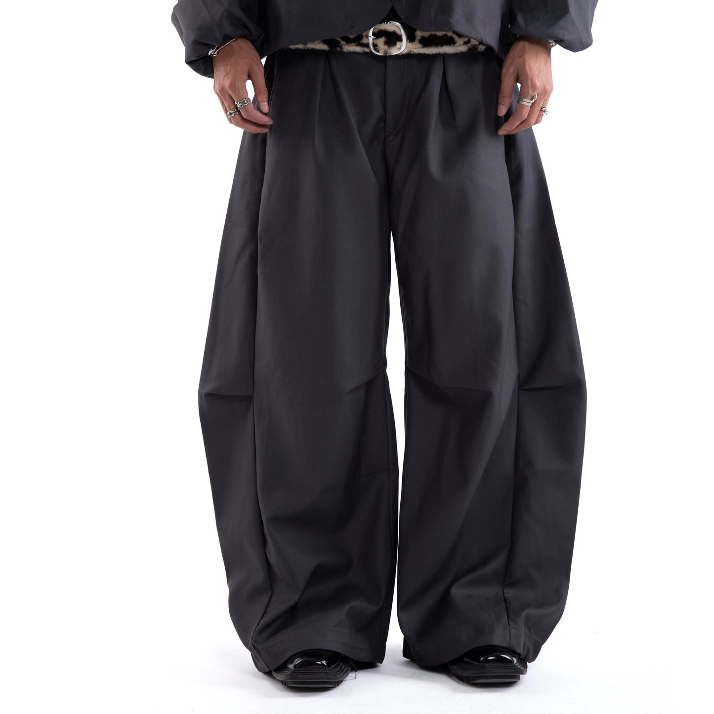 Asymmetrical Draped Adjustable Flare Wide Leg Trousers WN20646