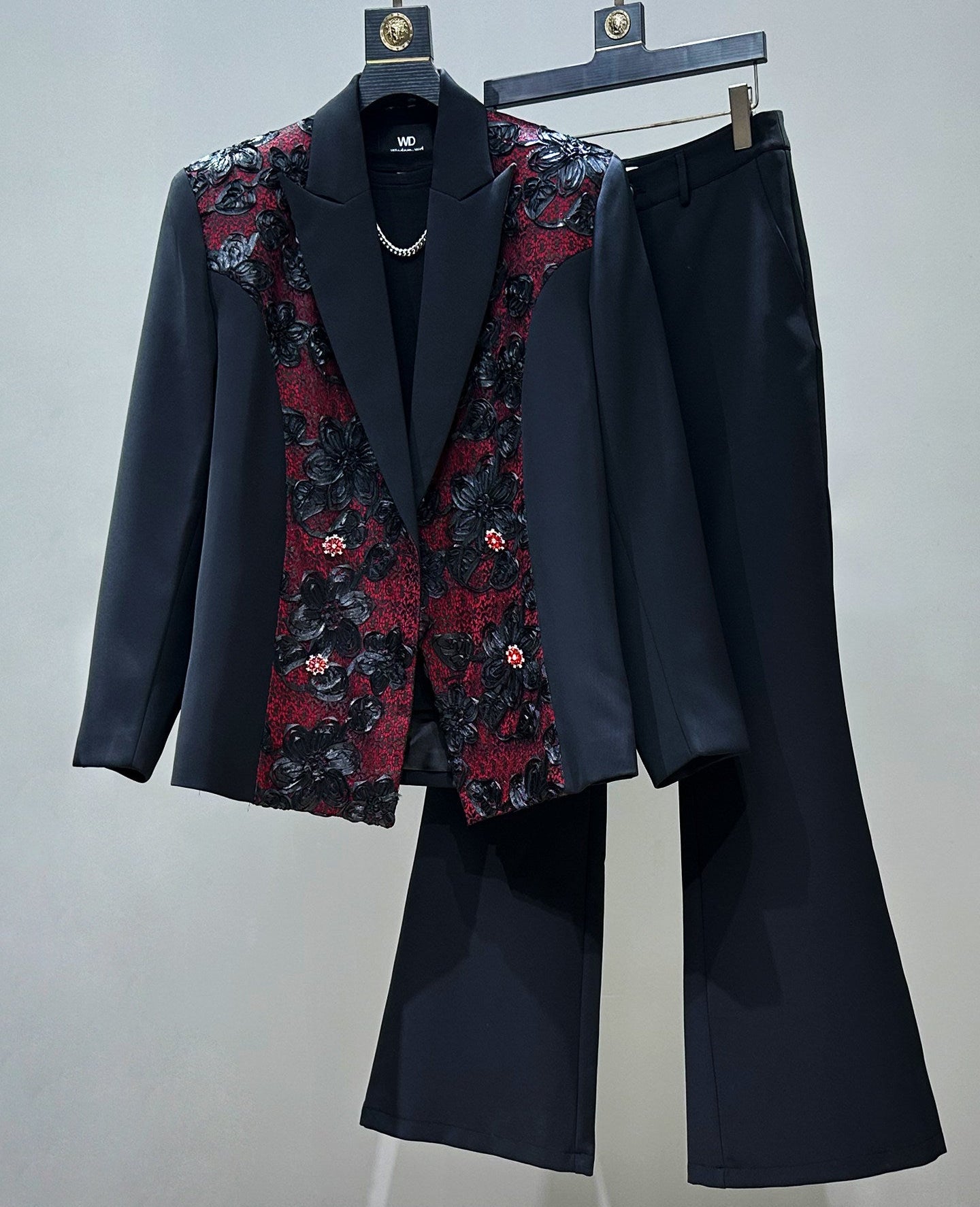 Patchwork Embroidery Tailored Jacket & Flare Trousers Setup WN23917