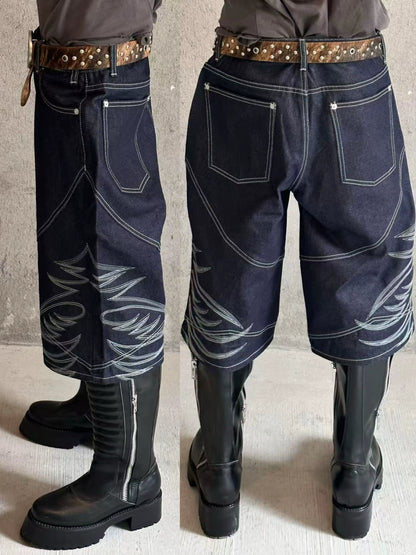 Embroidered Half Denim Jeans WN19678