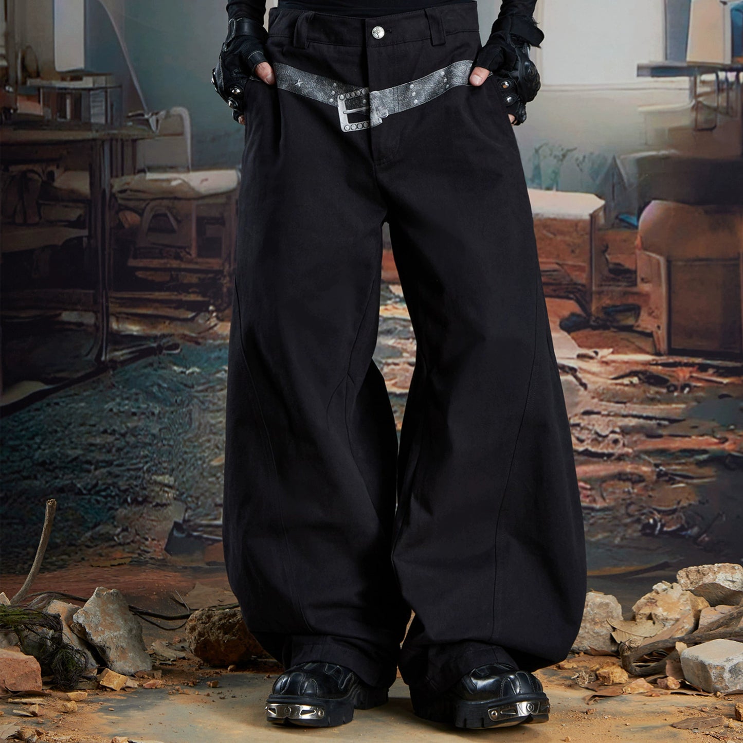 Belt Print Wide Leg Trousers WN21332