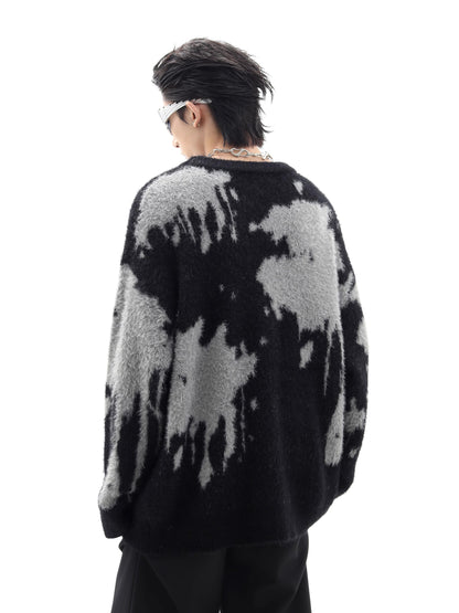 Jacquard Round Neck Oversize Knit Sweater WN10246