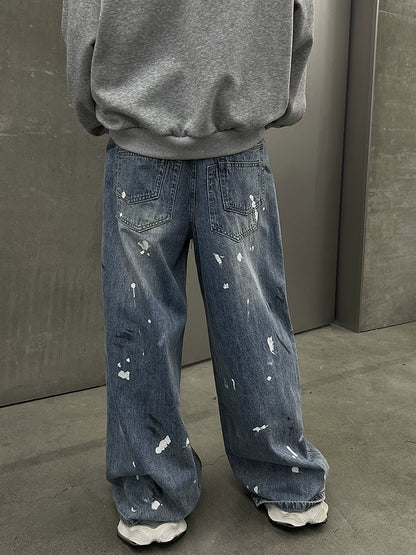 Splashed Paint Graffiti Wide Leg Denim Jeans WN10765