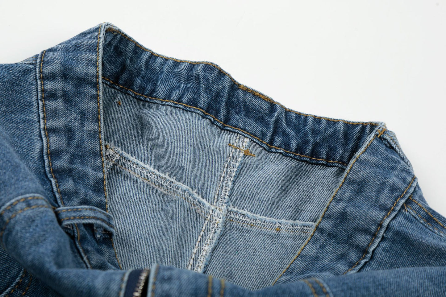 Curved Wide Leg Patchwork Denim Jeans WN25680