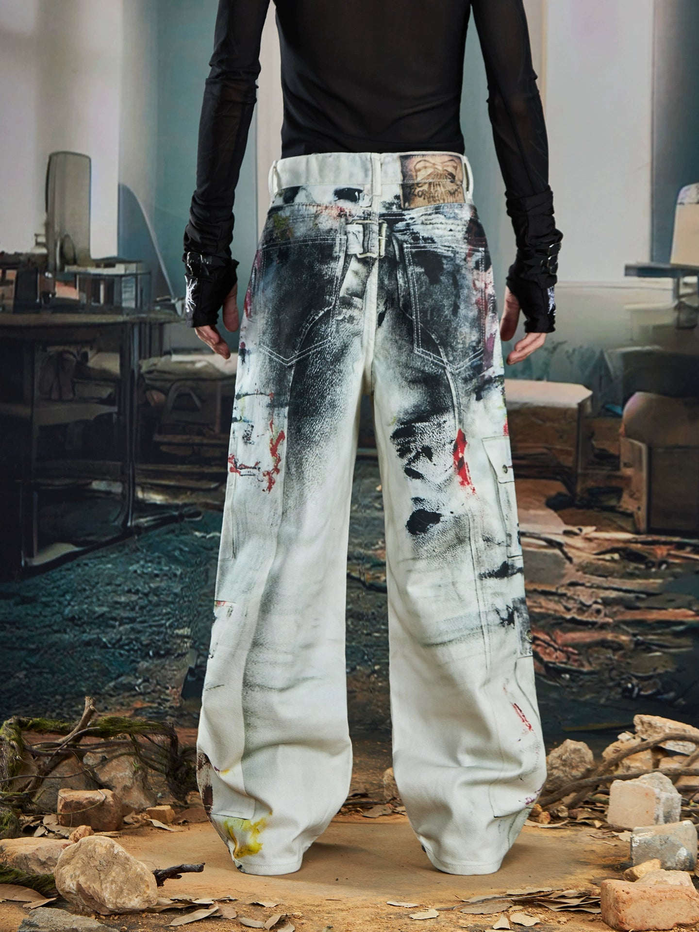 Rock Graffiti 3D Print Wide Leg Denim Jeans WN20556