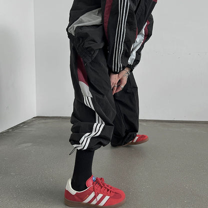 Stripe High-Neck Nylon Jacket & Drawstring Nylon Pants Setup WN10782