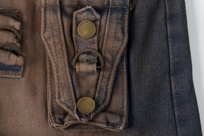 Damage Cargo Pocket Drawstring Wide Leg Denim Jeans WN27995