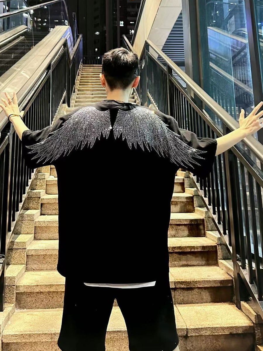 Rhinestone Wing Heavyweight Short Sleeve T-Shirt WN20691