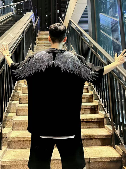 Rhinestone Wing Heavyweight Short Sleeve T-Shirt WN20691