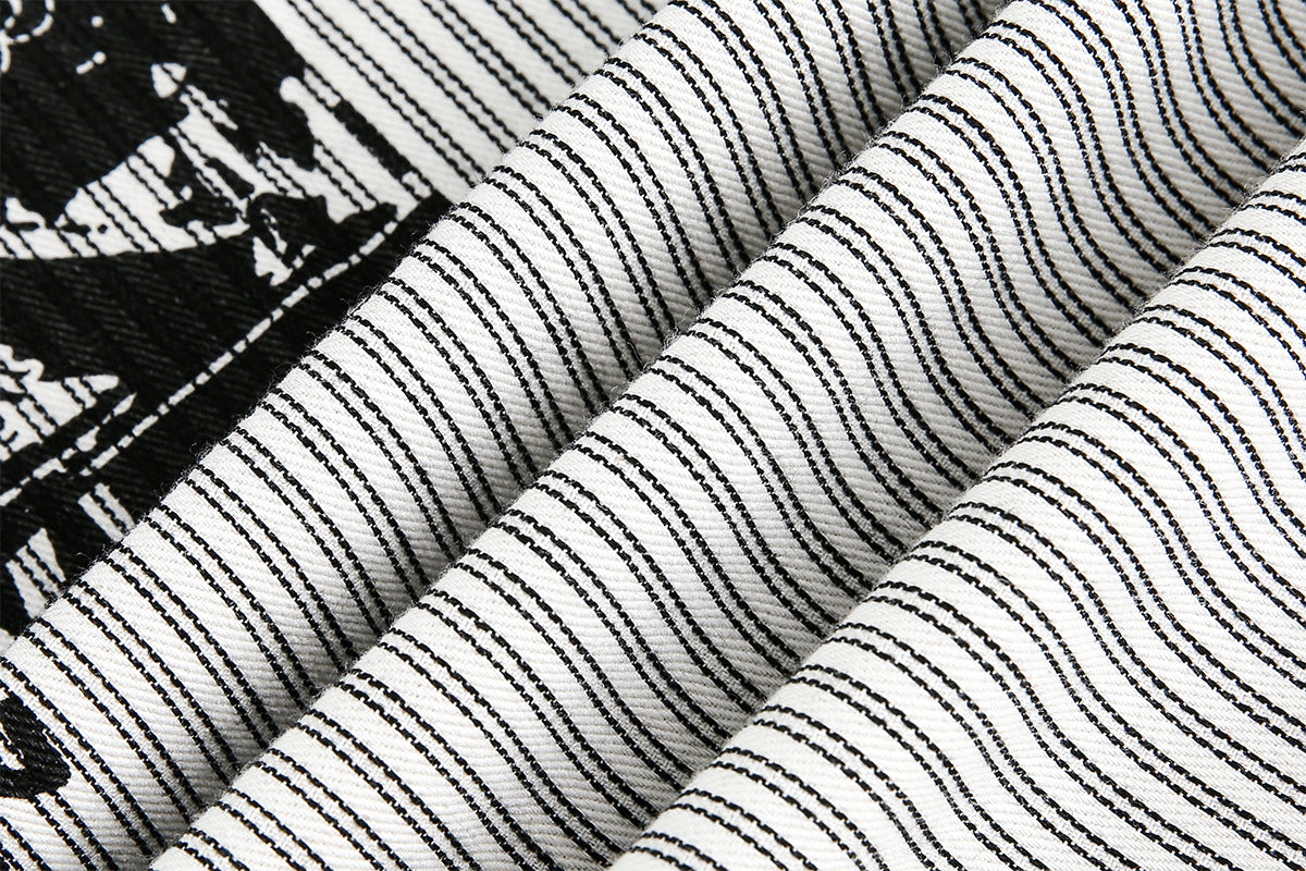 Graphic Print Stripe Frayed Long Sleeve Shirt WN23042