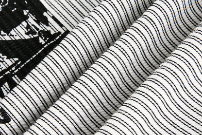 Graphic Print Stripe Frayed Long Sleeve Shirt WN23042