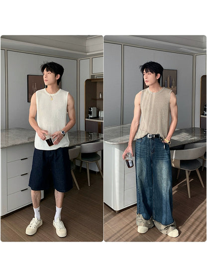 Wide Shoulder Knit Sleeveless T-Shirt WN20419