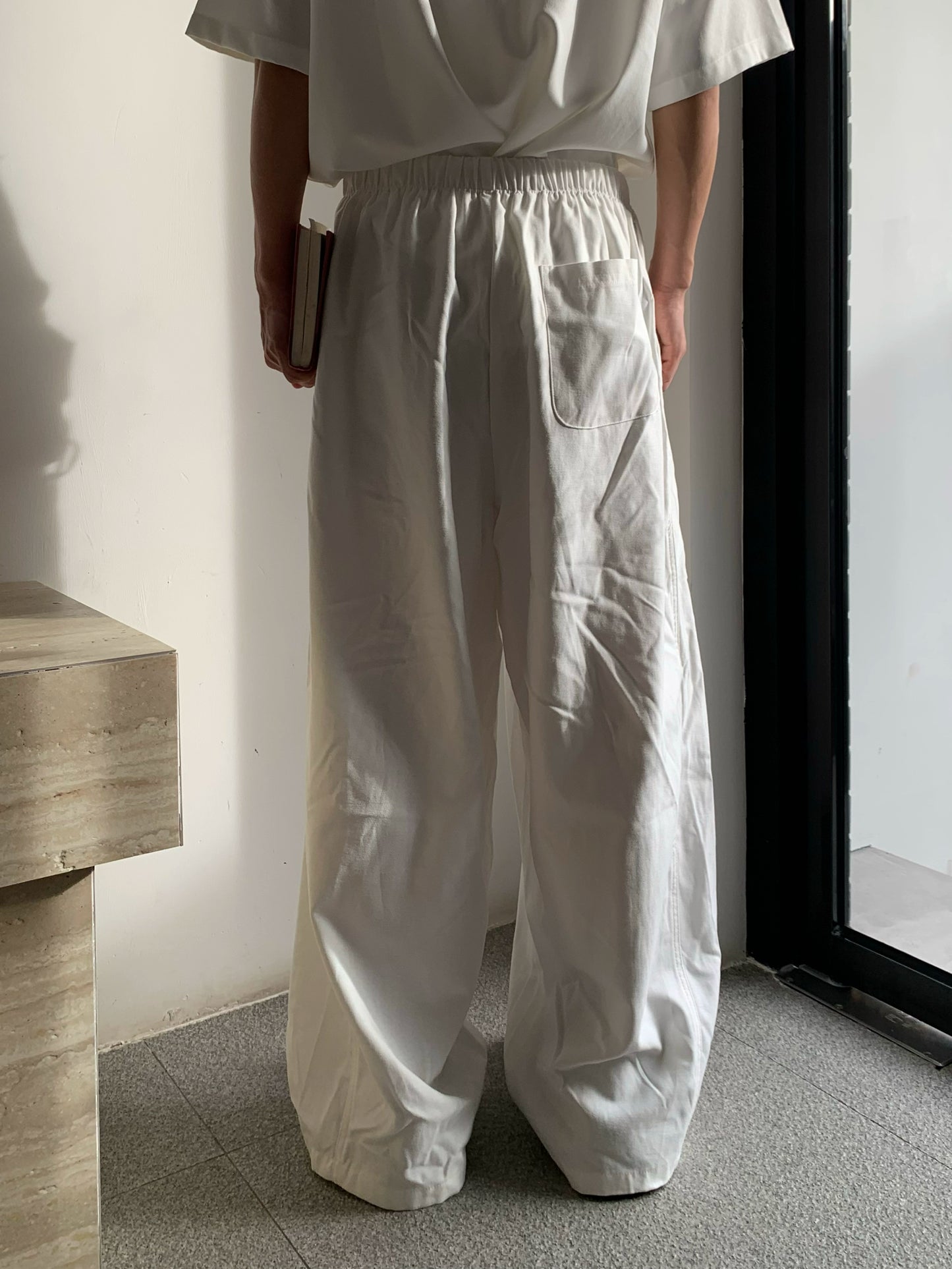 Washed Drawstring Elastic Waist Wide Leg Pants WN19730