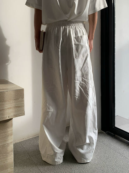 Washed Drawstring Elastic Waist Wide Leg Pants WN19730