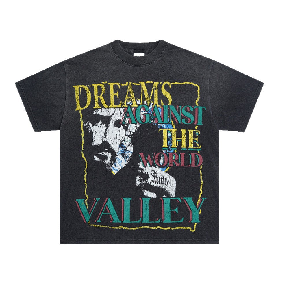 Washed Portrait Letter Short Sleeve T-Shirt WN26577
