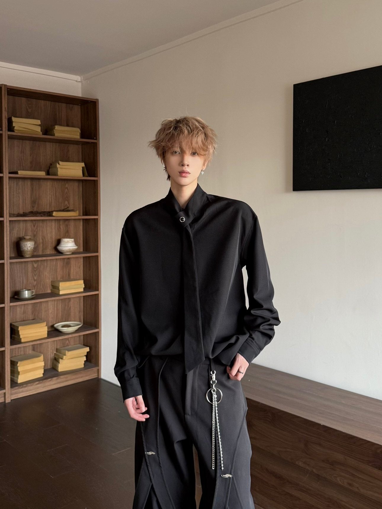 Design Tie Detail Oversize Long Sleeve Shirt WN23155