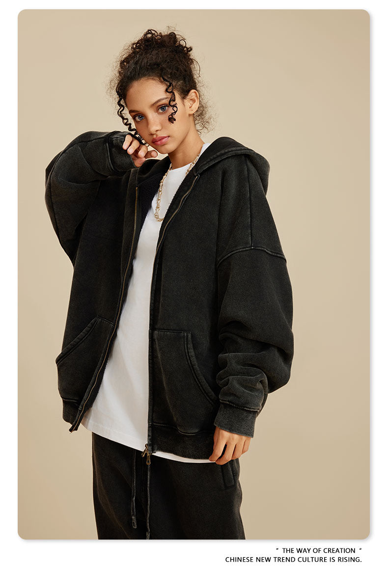 Oversize Washed Zipper Hoodie WN6461