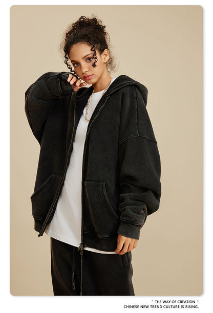Oversize Washed Zipper Hoodie WN6461