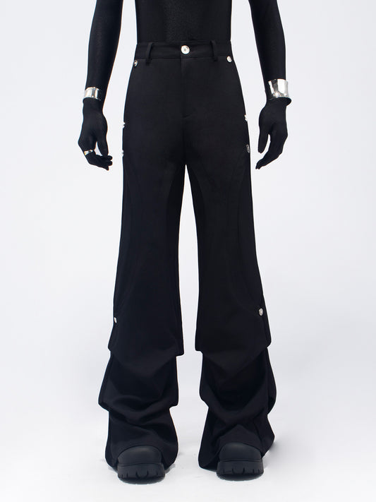 Pleats Rivet Design Flare Trousers WN23764