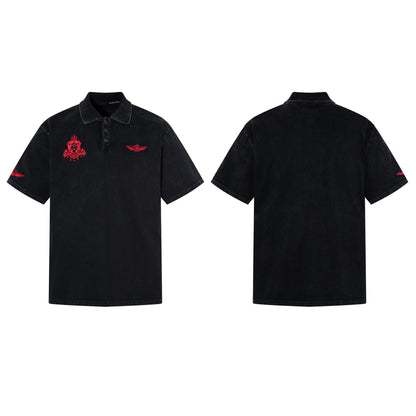 Embroidery Washed Damage Short Sleeve Shirt WN25608
