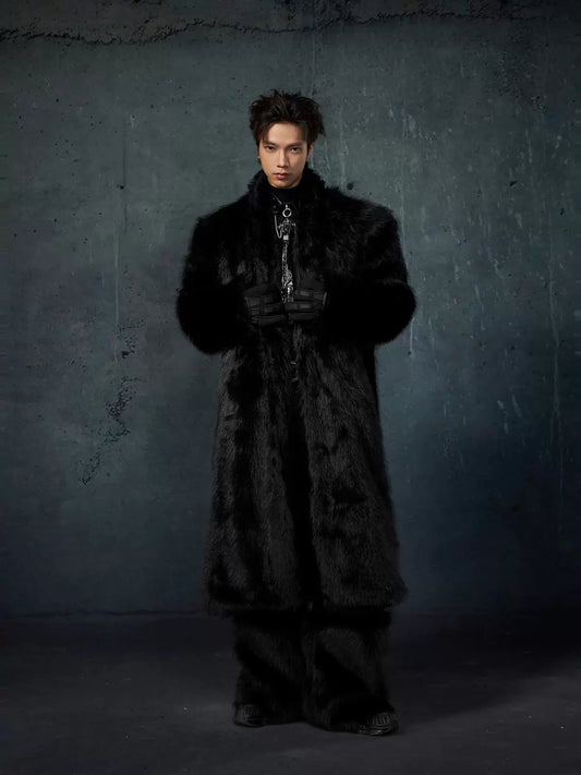 Fake Fur Stand Neck Mid-Length Coat WN13599