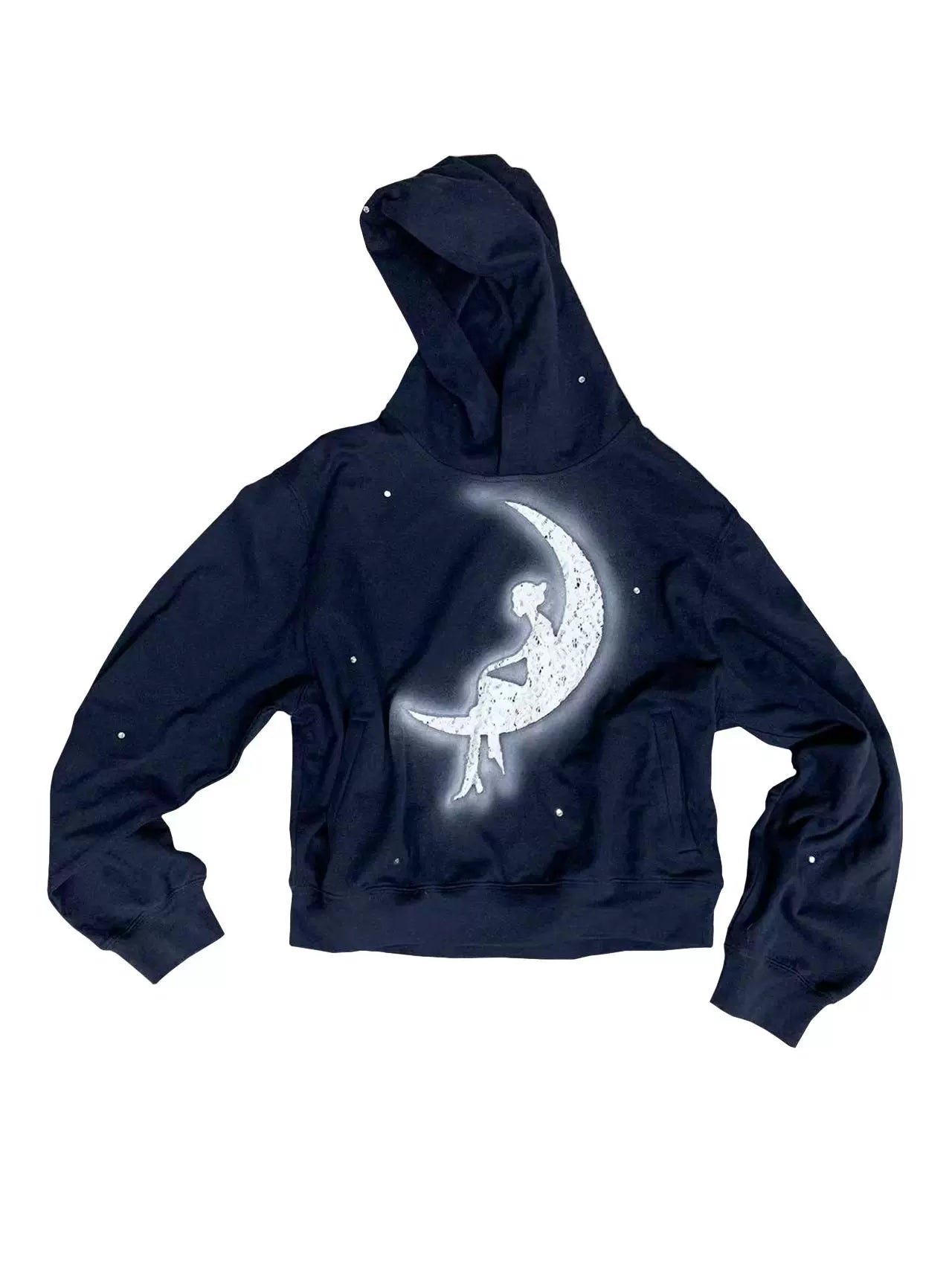Moon Rhinestone Decoration Lace Appliqué Embroidery Hoodie WN18981