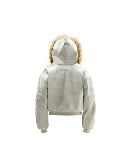 Fake Fur-Collar Plush Hooded Zipper Jacket WN22178