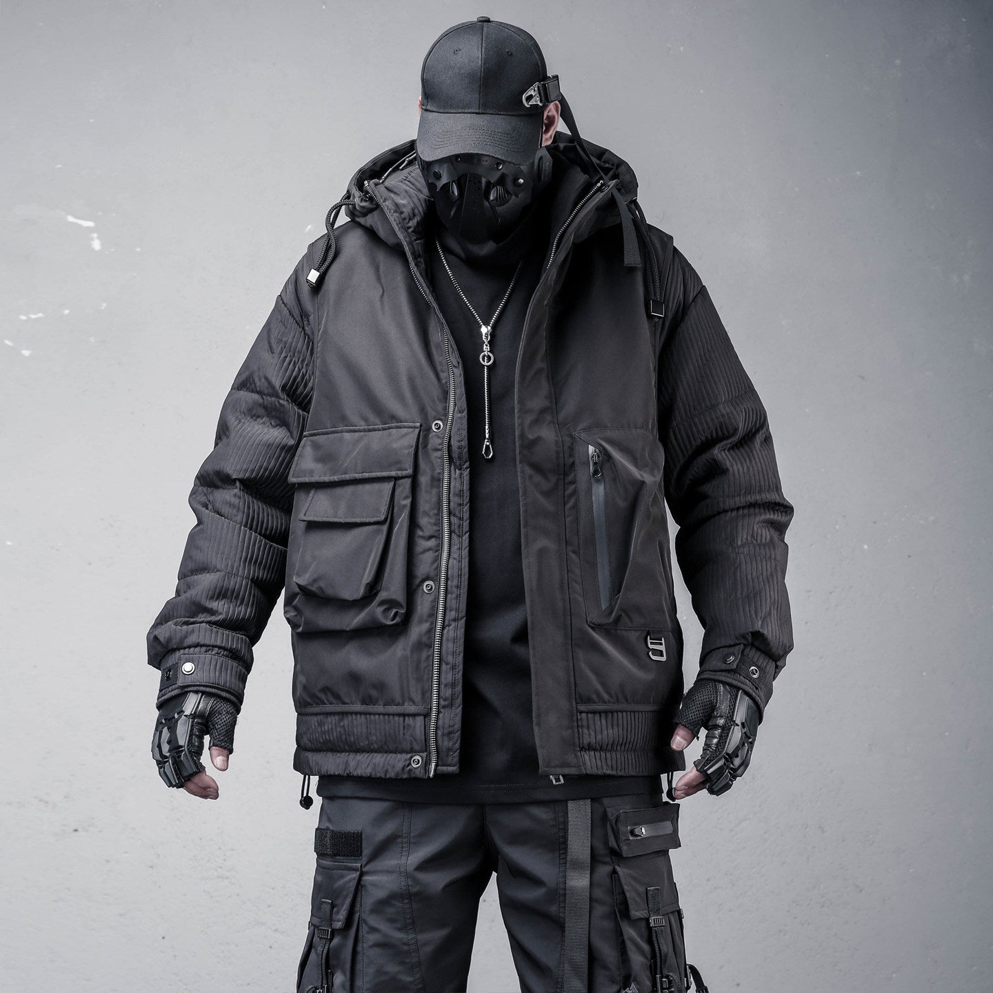 Fake Layered Hooded Tactical White Duck Down Jacket WN22545