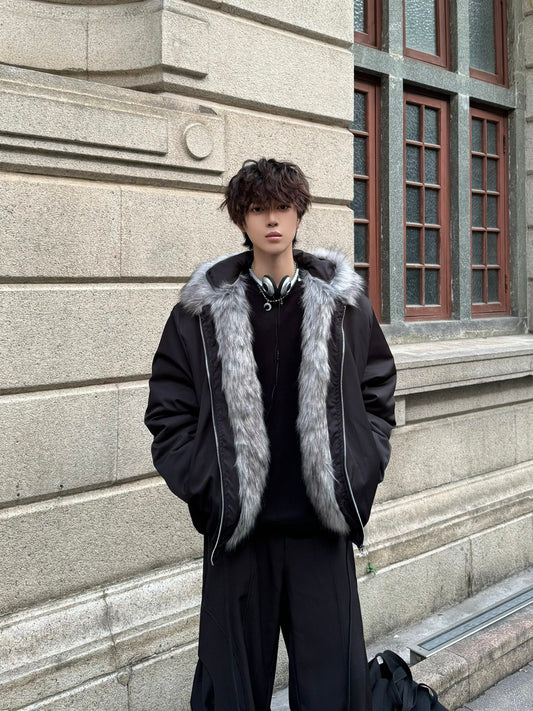 Fake Fur Collar Hooded Drawstring Short Padded Jacket WN23160